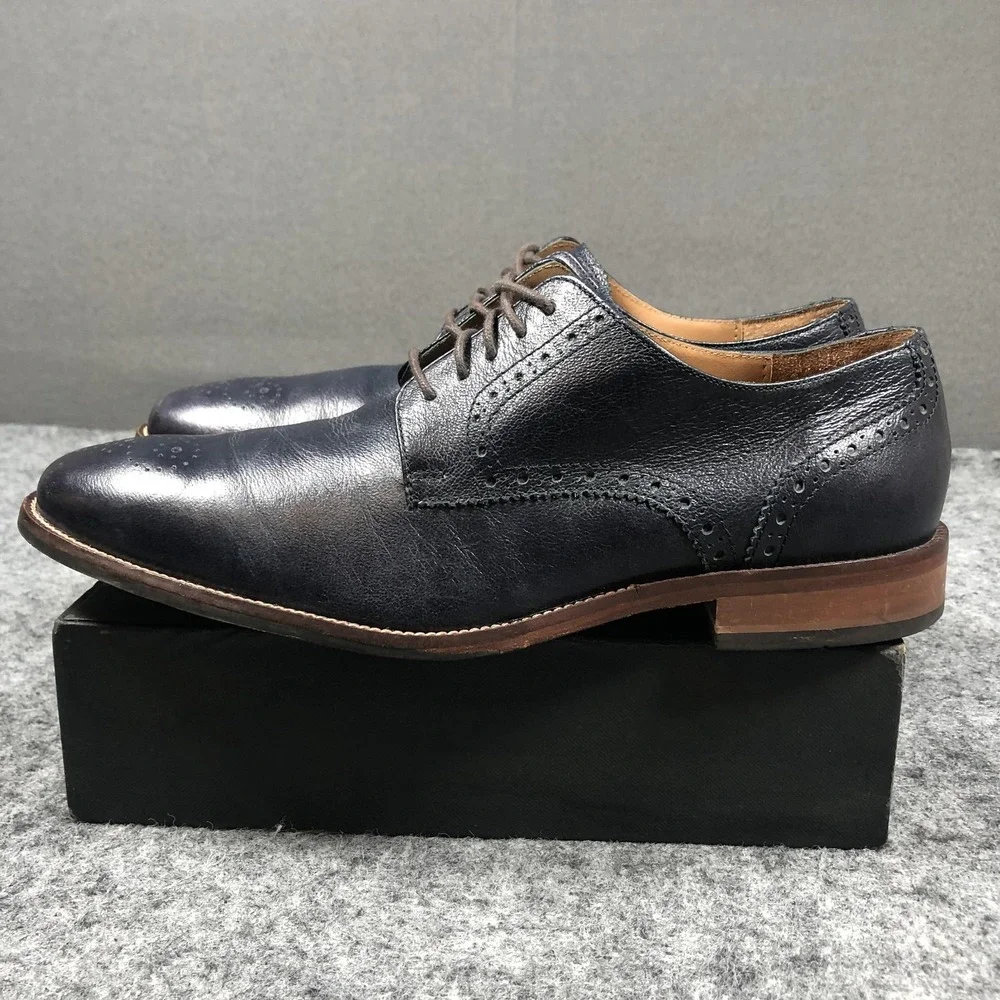 Cole Haan Williams Medallion Toe Shoes Mens Size 8.5 Blue Leather Wingtip
